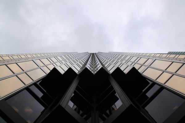 Worm's eye view of bank building