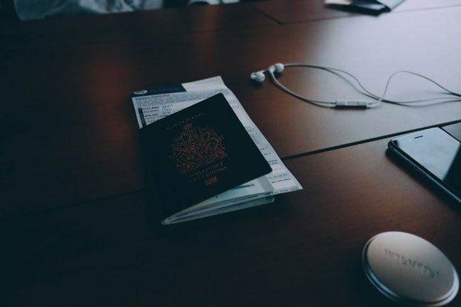 passport placed on a table