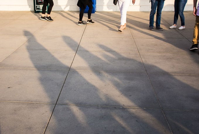 a group of people standing in line
