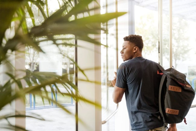 student leaves campus