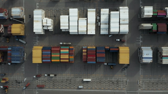 An aerial view of a logistics company loading lot.